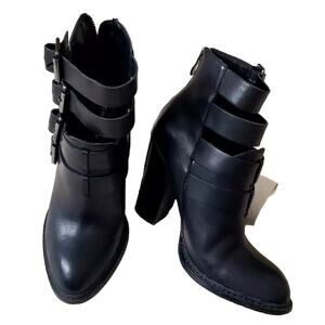 Chinese Laundry Black Boots Womens 6.5 Gadget Leather Buckle Strap Booties Sexy